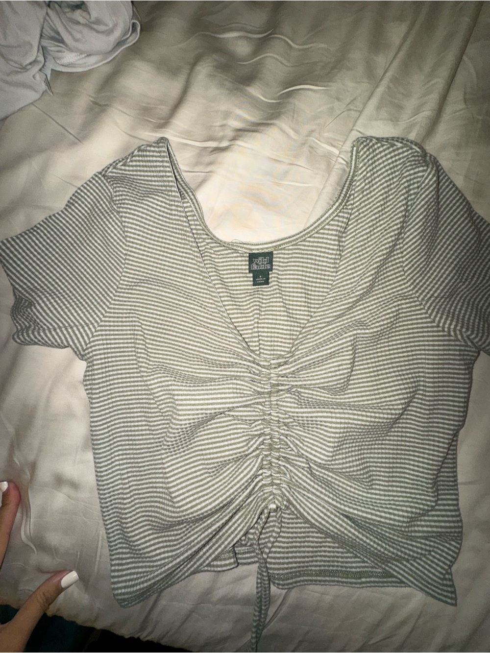✨🔵✨ wild fable Gray & White Striped Ruched Front Crop Top
